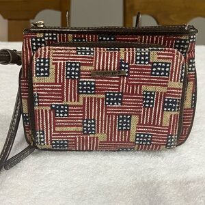 Longaberger  Fabric w/ Leather trim   Wristlet Wallet